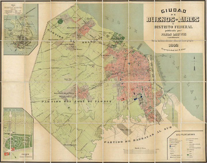 Antiguo Mapa de Buenos Aires con barrio Norte